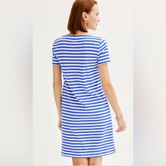NEW Woman’s Croft & Barrows Knit Lace-Up Neck T-Shirt Blue/White Striped Dress S - Picture 2 of 6